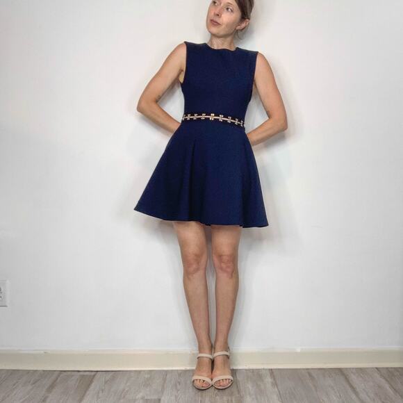 ELIZABETH & JAMES Renata fit & flare dress silver latch hook waist navy 3019 - Picture 14 of 15